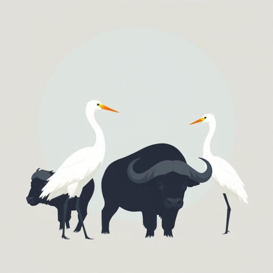 Egrets With Buffaloes Are An Example Of