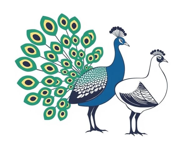 Drawing Of Peacock And Peahen